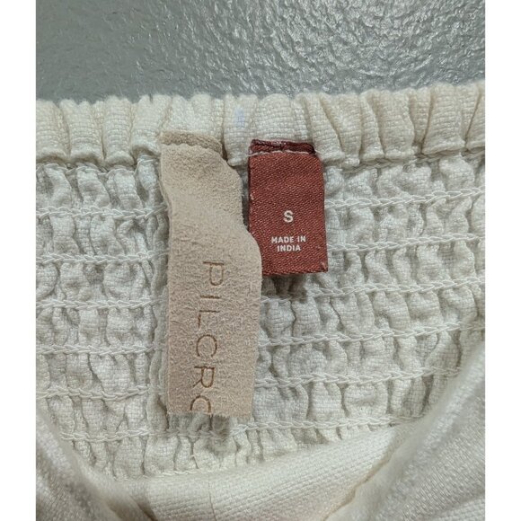 PILCRO Anthropologie Cream Corset Style Cotton/Linen Crop Top Smocked Back Sz S - Picture 4 of 16